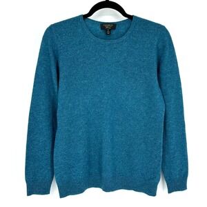 Charter Club Luxury Blue Teal 100% Cashmere Crew Neck Knit Sweater Women's M